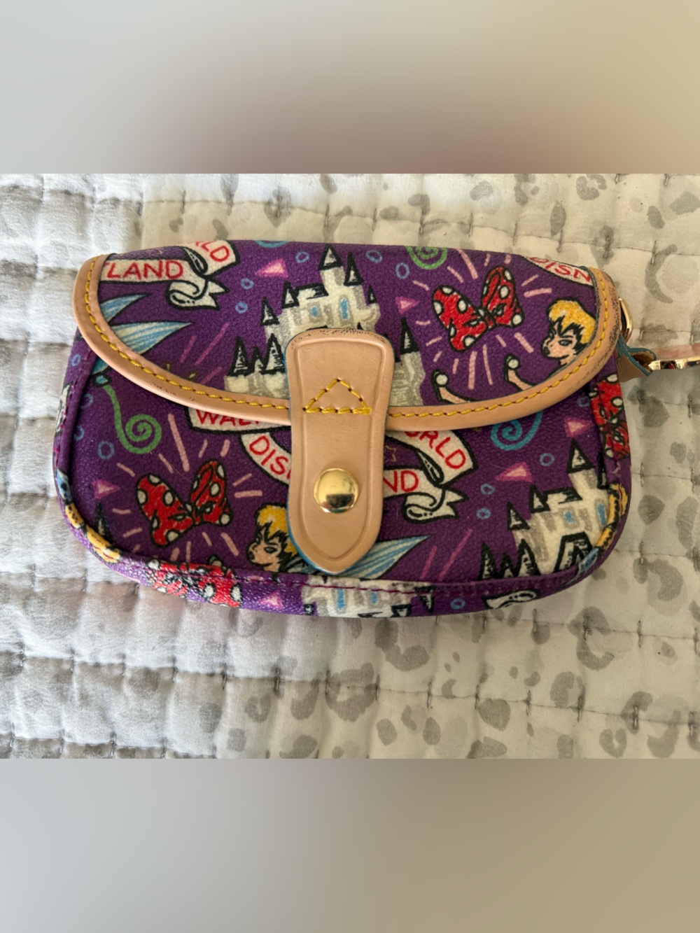 Dooney & Bourke Purple Patterned Coin Purse with Tan Trim